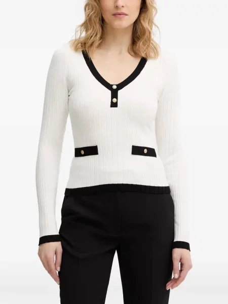 Pulover Guess cu decolteu în V alb