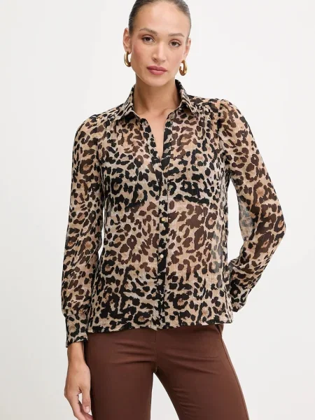 Риза Morgan дамска със стандартна кройка с класическа яка CLION кафяво