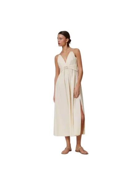 Maksi sukienka maxi Twinset na sprzączkę beżowa