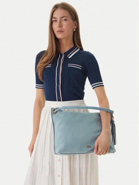 Kabelka Tommy Hilfiger Th Statement Leather Bag Suede Světle modrá