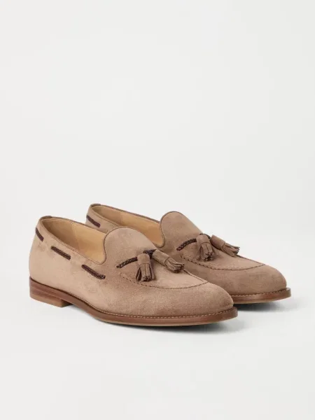 Pantofi loafer Brunello Cucinelli din piele de căprioară maro