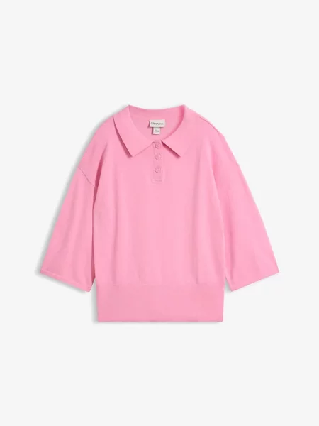 Sweter z kołnierzykiem polo z mieszanki bawełny różowa