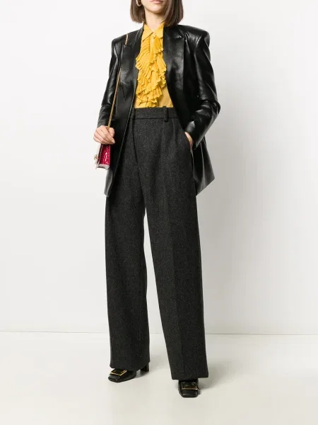 Pantaloni Valentino Garavani cu model herringbone gri