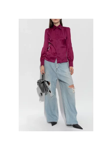 Lniana koszula Balenciaga fioletowa