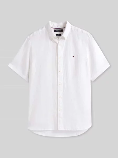 Koszula z krótkim rękawem o kroju regular fit z czystego lnu Tommy Hilfiger biała