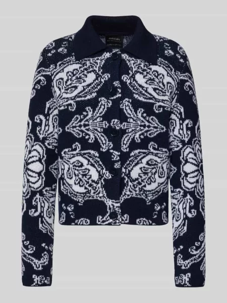 Kardigan z mieszanki żywej wełny i kaszmiru z wykładanym kołnierzem Marc Cain granatowy