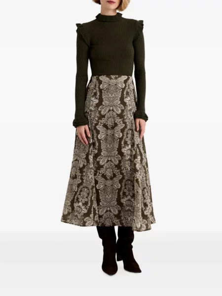 Fusta maxi Marie Oliver cu imagine cu model paisley verde