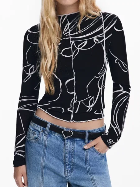 Majica z dolgimi rokavi Desigual z dolgimi rokavi črna