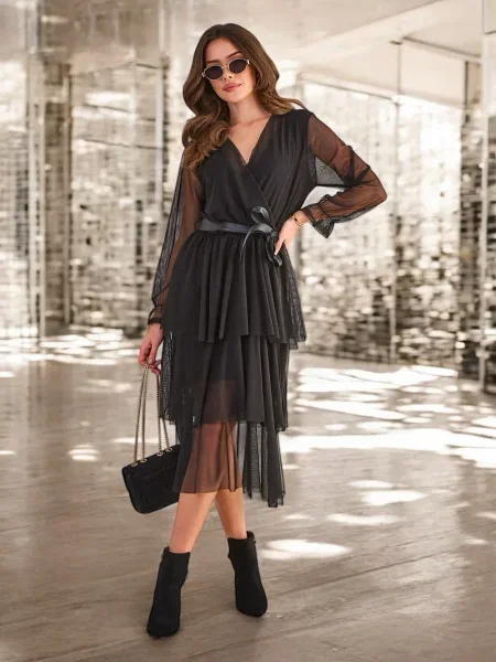 Dolgo obleka maxi obleka Resti črna