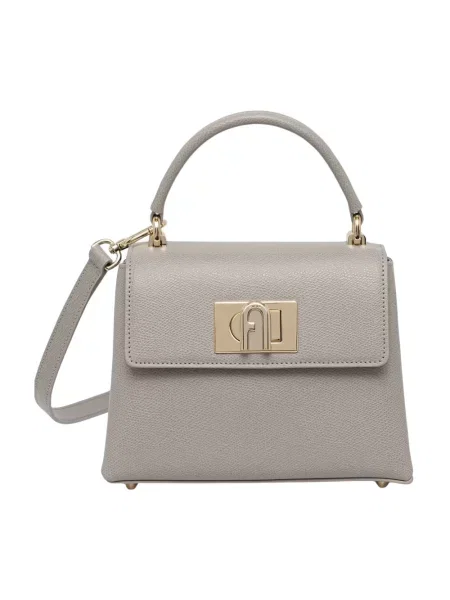 Furla torebka kuferek skórzana szara