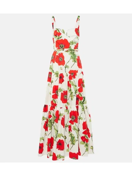 Maksi obleka Oscar De La Renta s cvetličnim vzorcem poplin