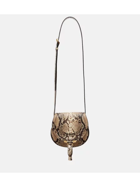 Geanta crossbody Chloé din piele cu model piele de șarpe bej