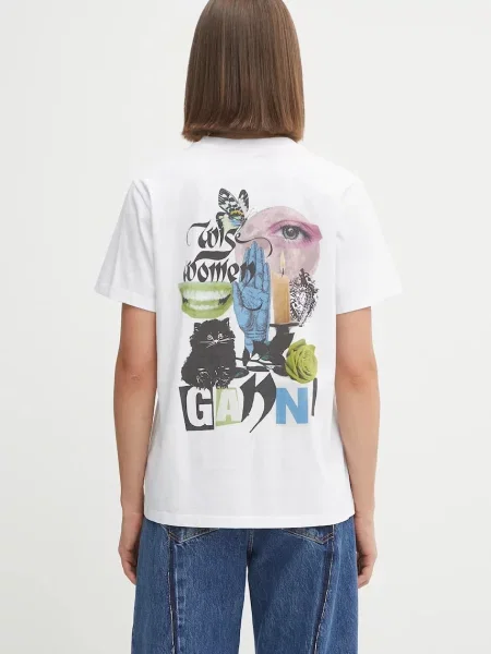 GANNI tricou din Basic Jersey Collage Relaxed alb