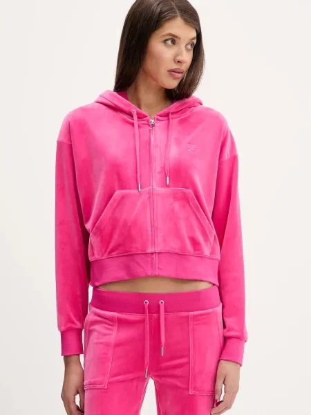 Juicy Couture bluza welurowa BRENDAL CROP OVERSIZED HOODIE z kapturem gładka różowy