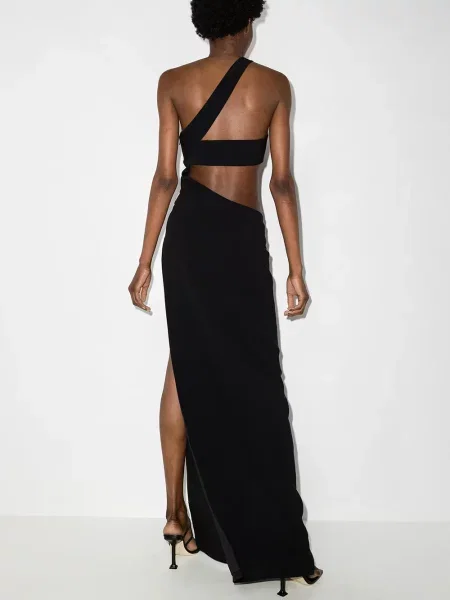 Maksi sukienka maxi Monot na jednym ramieniu garniturowa czarna