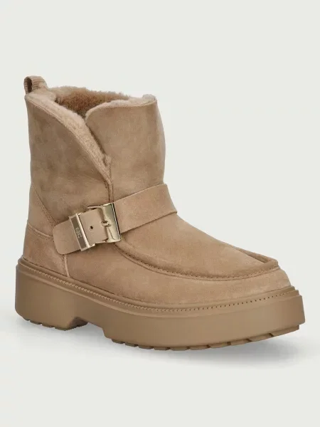 Tommy Hilfiger botki zamszowe TH BUCKLE SHEARLING SNOW BOOT beżowe