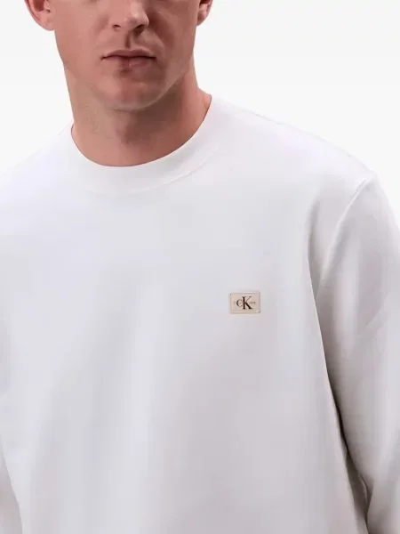 Hanorac crewneck Calvin Klein cu decolteu rotund cu autograf alb