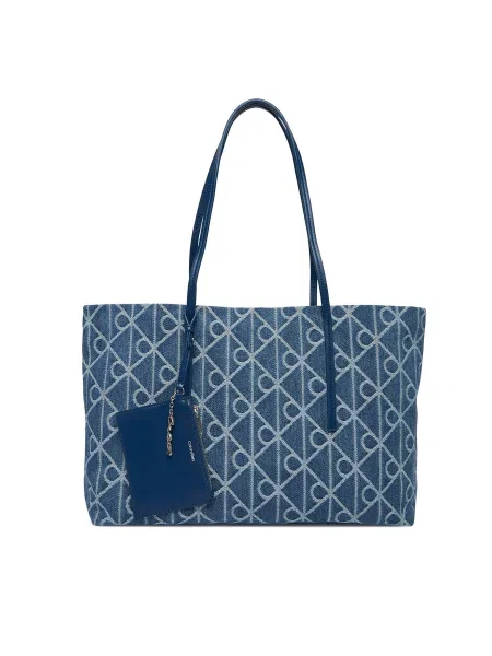 Táska Calvin Klein Emblem Aop Denim Tote W/ Pouch kék