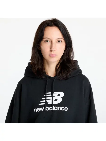 Хавлиени суичър с качулка New Balance с качулка с принт черно