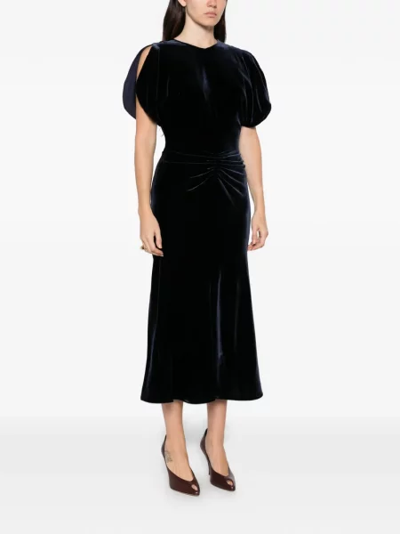 Βελούδινη μίντι φόρεμα Victoria Beckham με βολάν μπλε