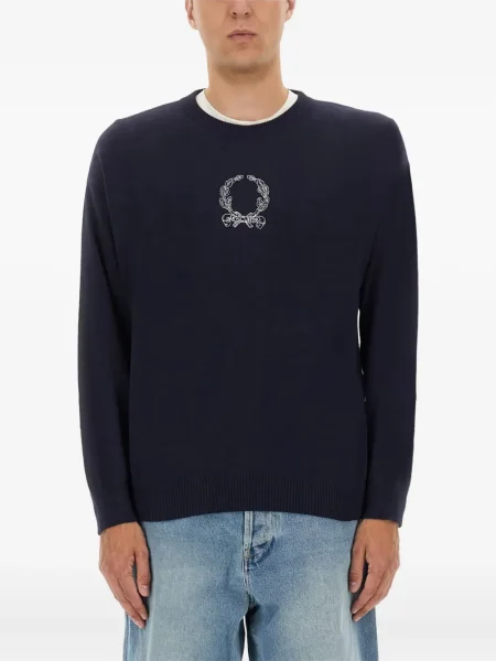 Pulover Moschino cu broderie cu decolteu rotund albastru