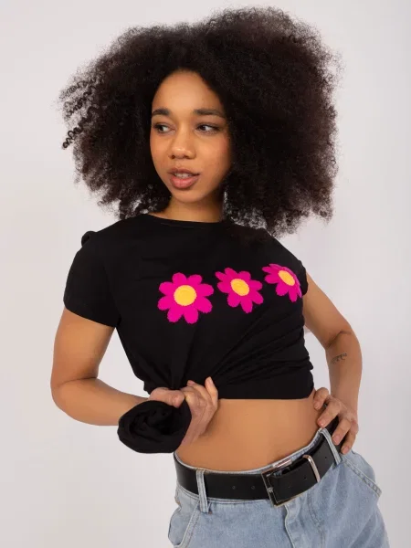 Bluză Fashionhunters cu broderie cu model floral negru