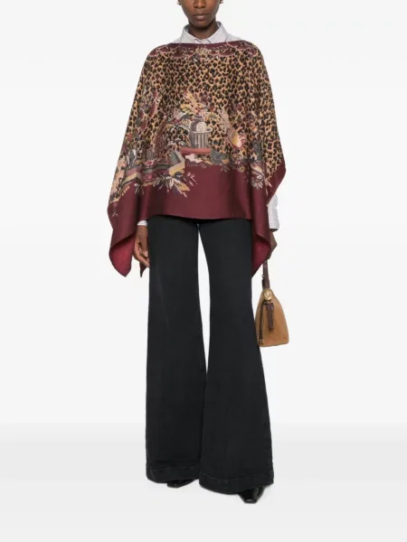Poncho Etro cu model floral cu imagine maro