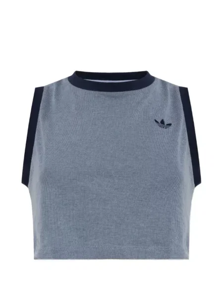 Vestă Adidas alergare cu dungi tricotate albastru