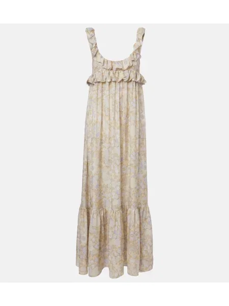 Rochie maxi Chloé de mătase cu model floral cu volane
