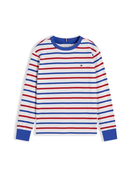 TOMMY HILFIGER Tricou Essential Stripe Relaxed Long Sleeve albastru / roșu alb