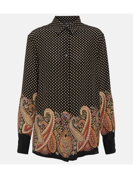 Jedwabny top Etro w grochy czarny