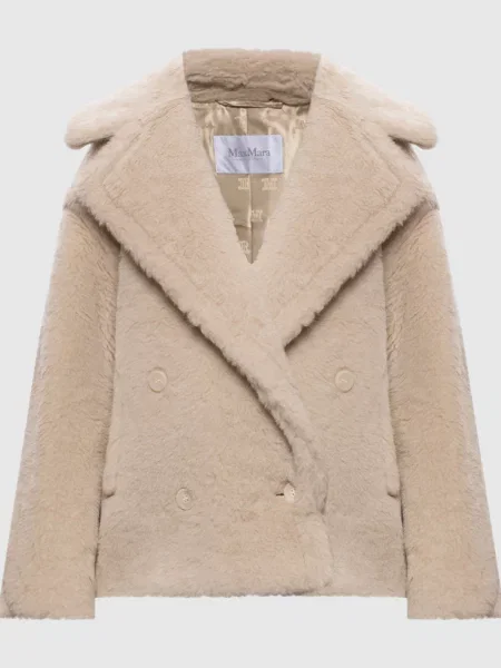 Шерстяное двубортное пальто Max Mara бежевое