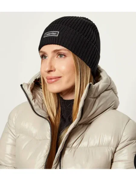 Calvin Klein Sapka Patch Chunky Rib Cotton Beanie fekete