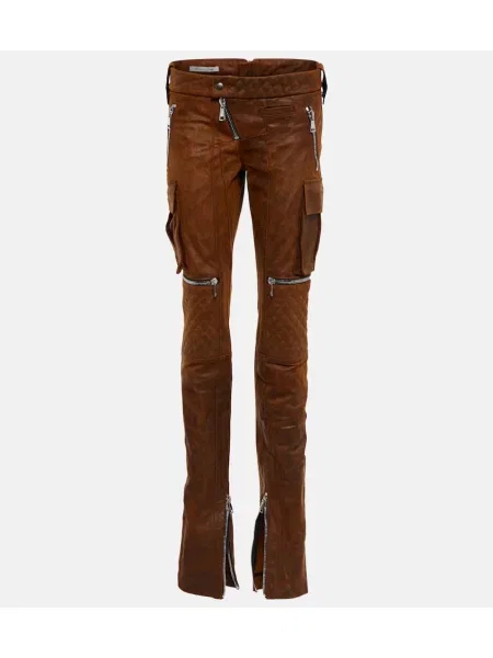 Spodnie Laquan Smith z wysoką talią skórzane brązowe
