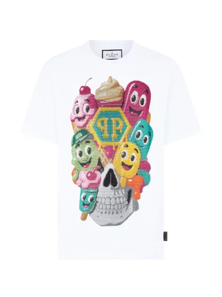 Tricou Philipp Plein cu decolteu rotund alb