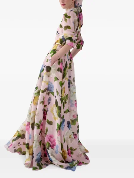 Rochie maxi Carolina Herrera cu model floral cu imagine roz