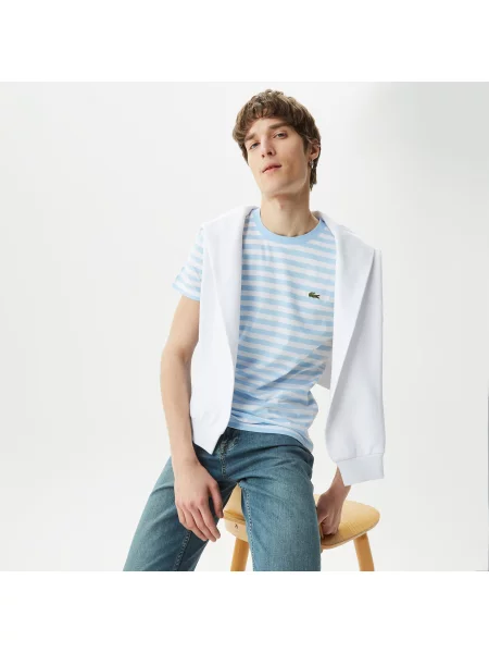 Lacoste T-Shirt W Paski Z Okrągłym Dekoltem Slim Fit niebieski