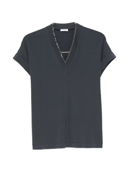 Tricou Brunello Cucinelli cu decolteu în V albastru