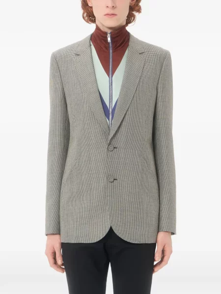 Μάλλινος μονόστομος μπουφάν Valentino Garavani houndstooth γκρι