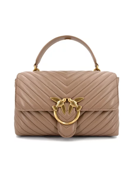 Torebka Pinko skórzana z nadrukiem retro brązowa