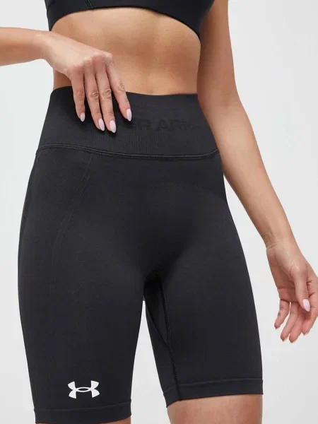 Kratke hlače za trening Under Armour bez uzorka visoki struk crna