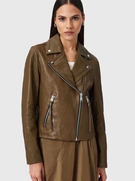 Кожено яке AllSaints DALBY BIKER бордо кафяво