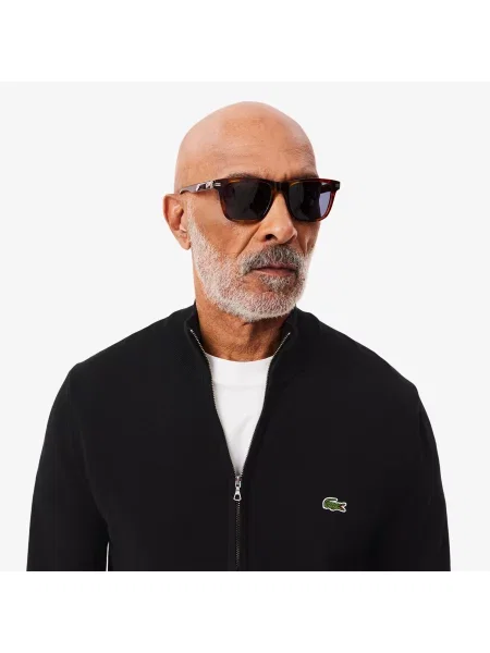 Lacoste Monochromatyczny Sweter Z Wysokim Kołnierzem I Zamkiem Błyskawicznym czarny