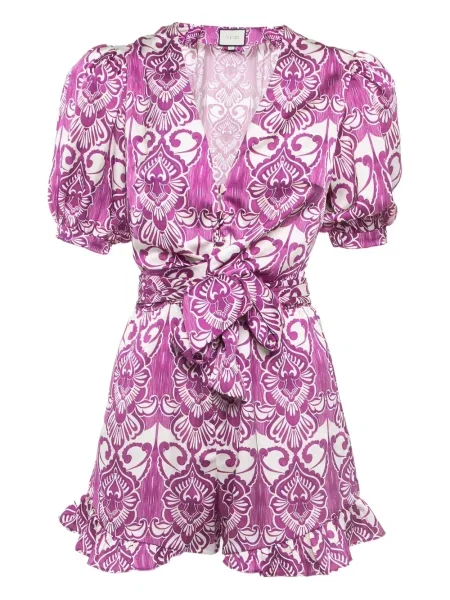 Salopetă Alexis cu model floral cu mâneci bufante violet