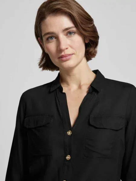 Bluzka koszulowa z nakładanymi z patką na piersi model ‘BUMPY’ Vero Moda czarna