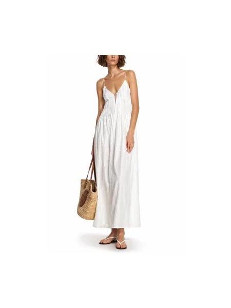Lniana sukienka midi Tory Burch biała