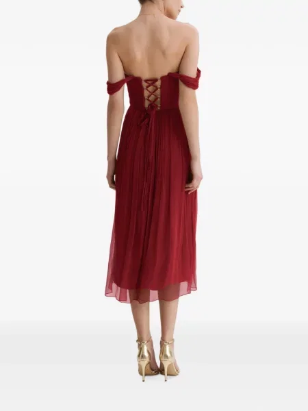 Rochie midi Framboise cu șireturi din dantelă roșu