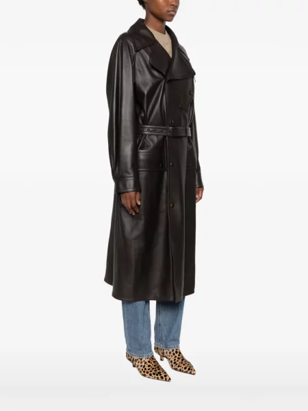 Δερμάτινο ζωσμένος παλτό Lauren Ralph Lauren καφέ