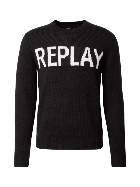 REPLAY Pulover Masche negru alb