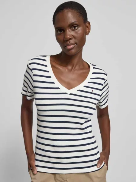 T-shirt o kroju slim fit z czystej bawełny Tommy Hilfiger biała